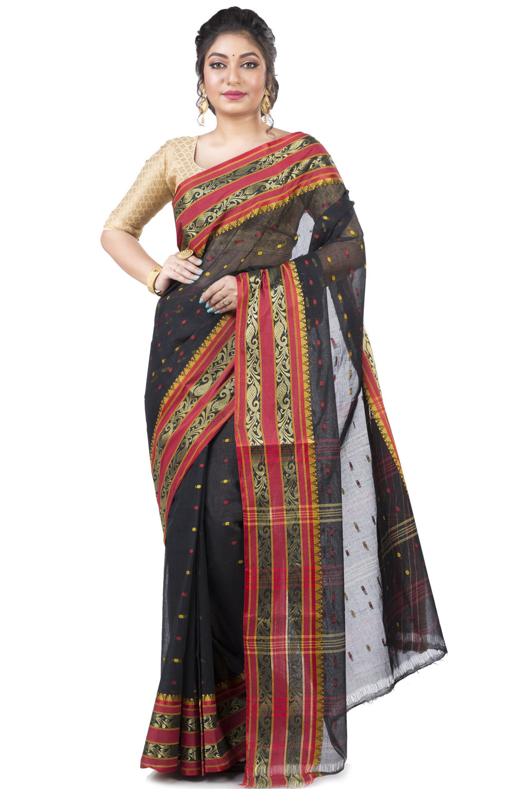 Beige Pure Cotton Alpona Tant Saree (192)